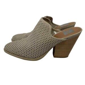 DV by Dolce Vita Kenli Laser Cut Taupe Mule Heels Faux Leather Size 8.5